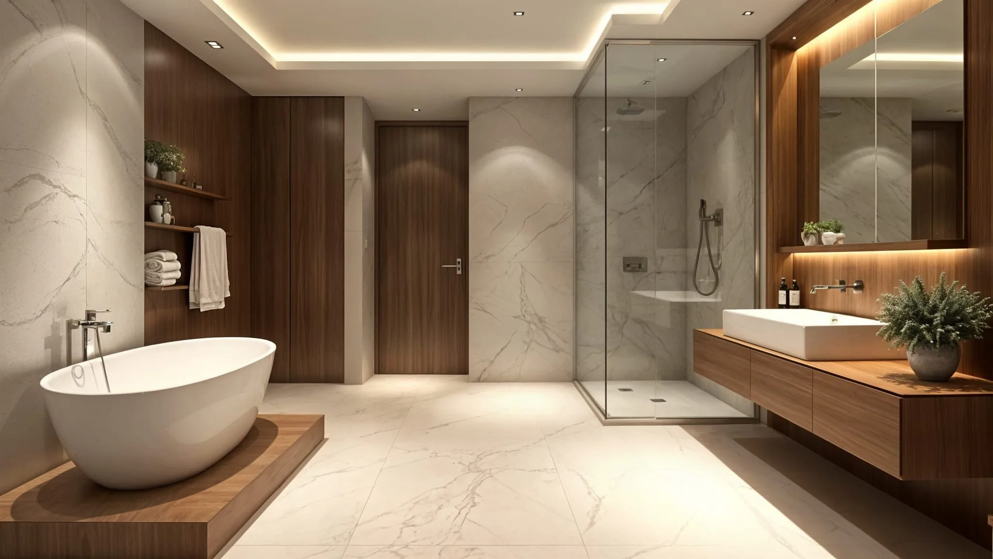 Pakiet Prestiżowy – łazienka z prysznicem walk-in i płytkami 60×120 cm