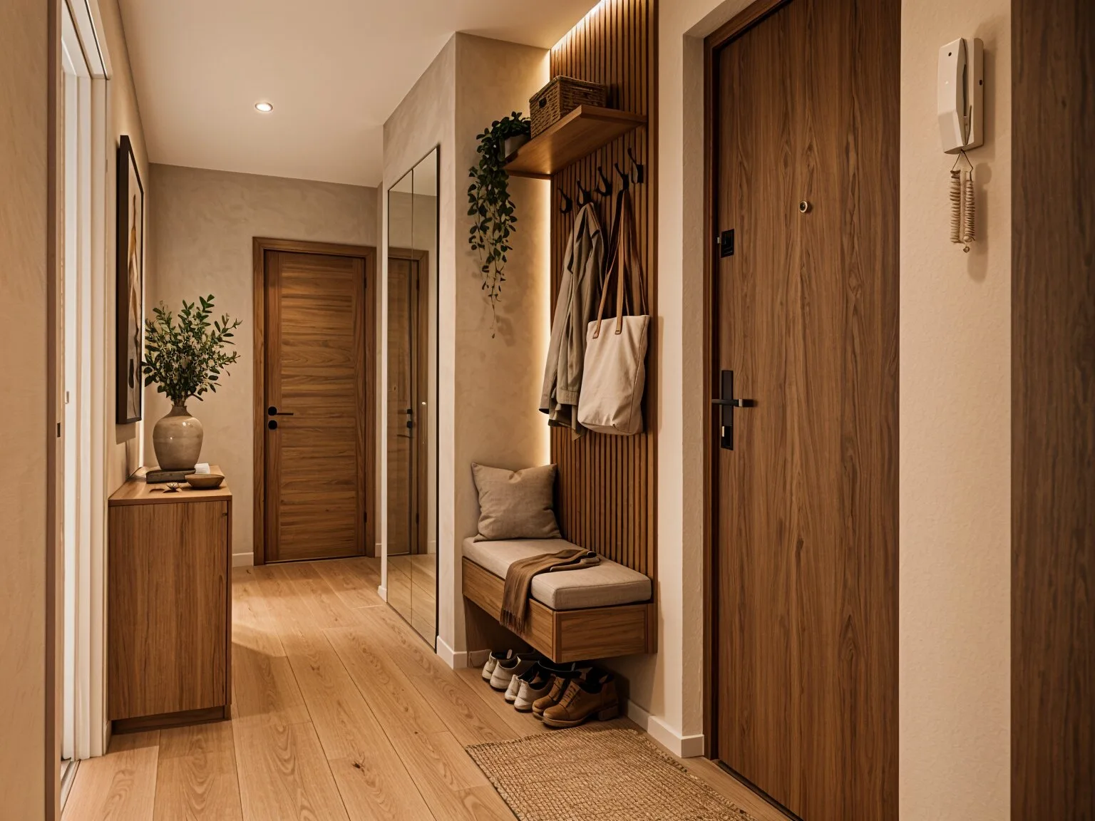 Przedpokój po metamorfozie mieszkania w bloku wykonanej przez Mivare Interiors.