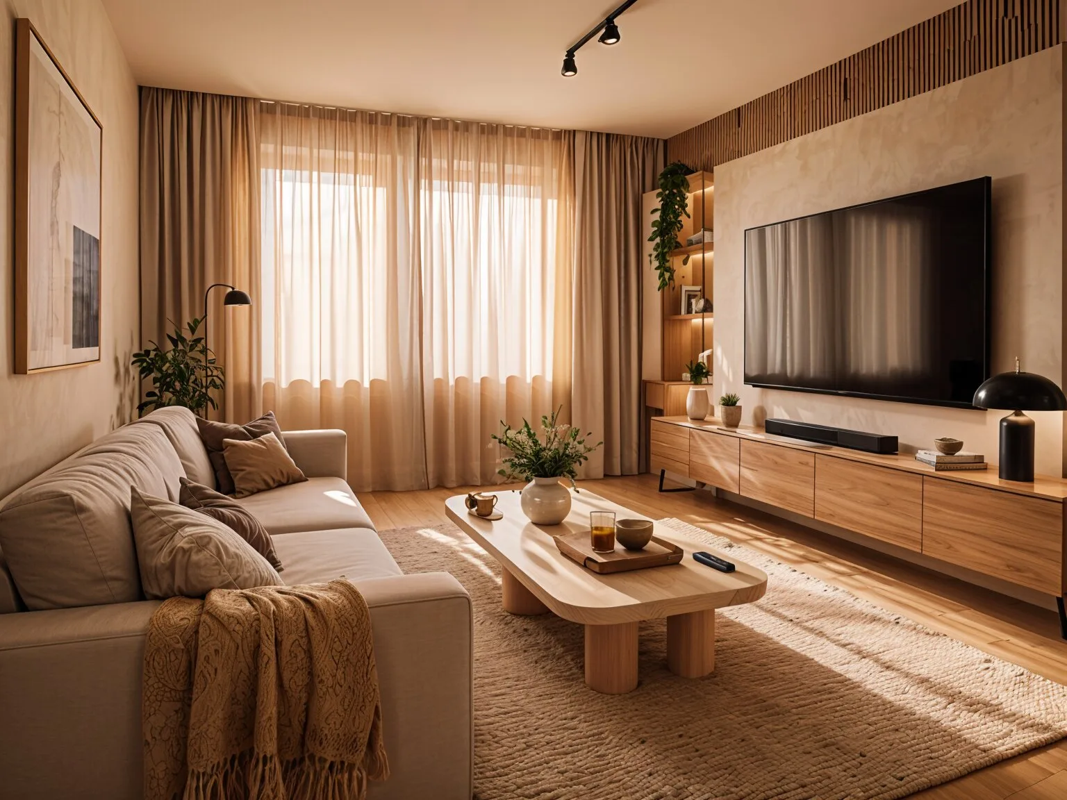 Salon po metamorfozie mieszkania w bloku wykonanej przez Mivare Interiors.
