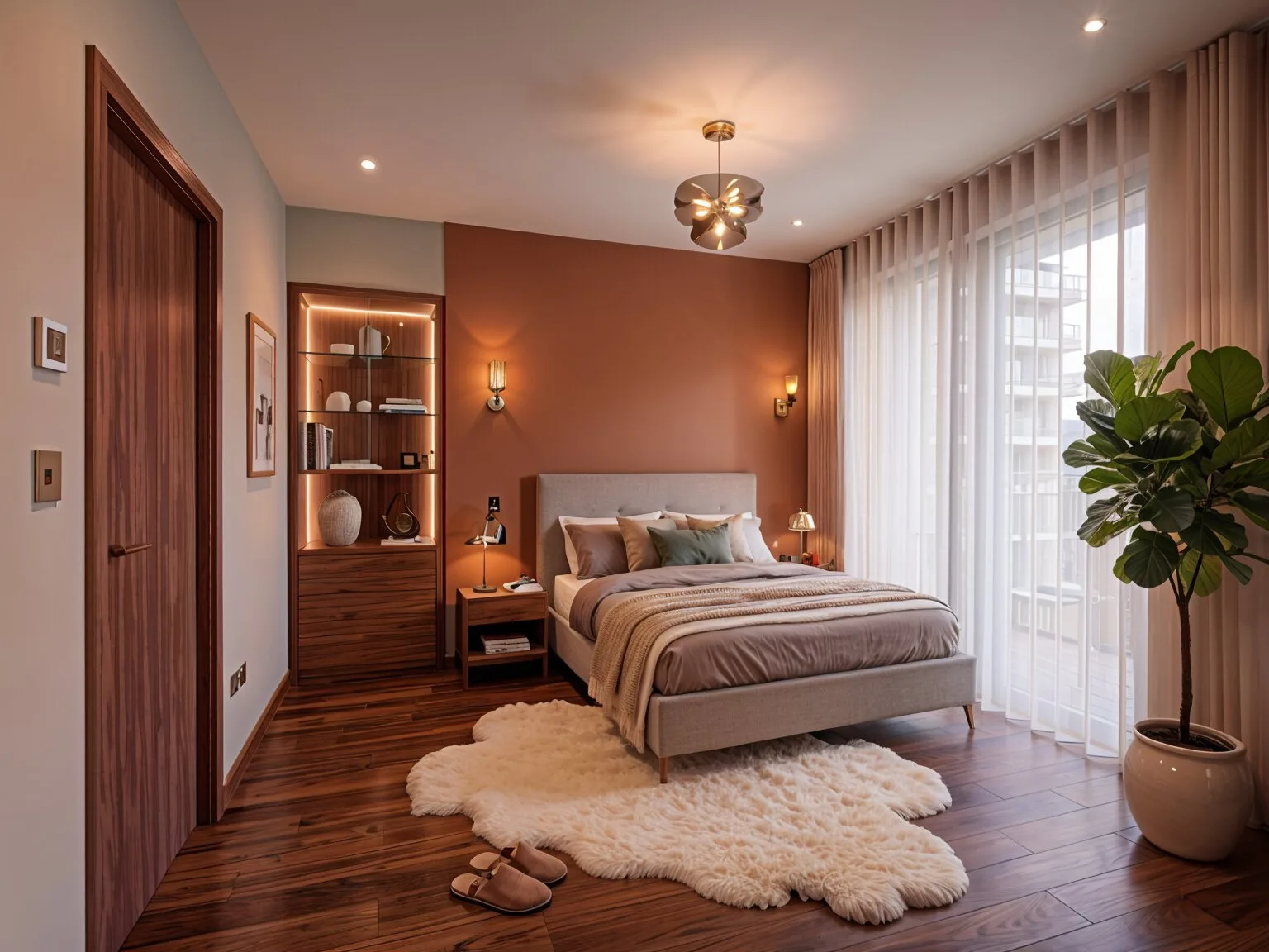 Sypialnia prawa w mieszkaniu deweloperskim po realizacji Mivare Interiors.