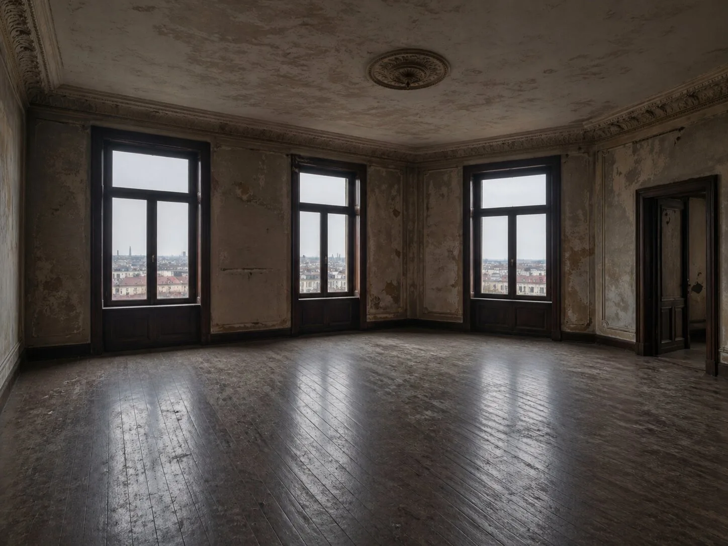 Salon w mieszkaniu w kamienicy przed realizacją Mivare Interiors.