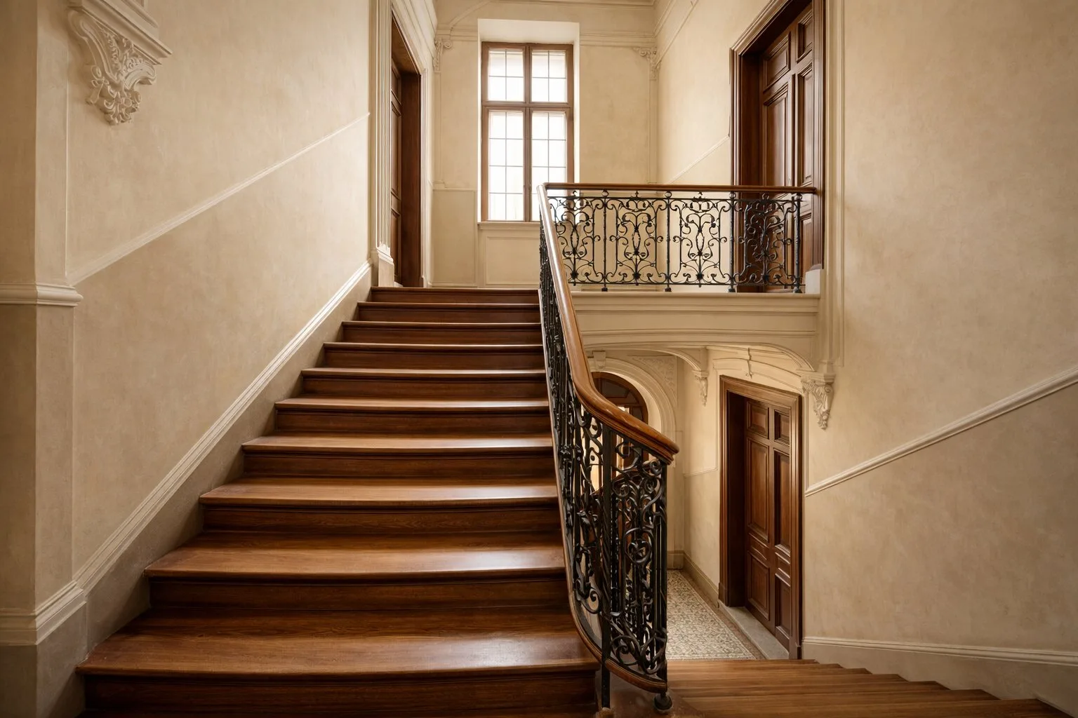Klatka schodowa w kamienicy po remoncie Mivare Interiors.